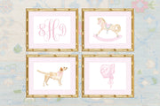 Cute Watercolor Girls Nursery Art Prints Grandmillennial Set